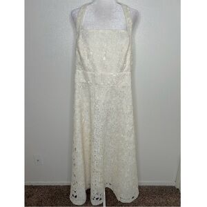 NWOT Prabal Gurung For JCPenney Ivory Crochet Halter Flared Midi Dress Size 24W